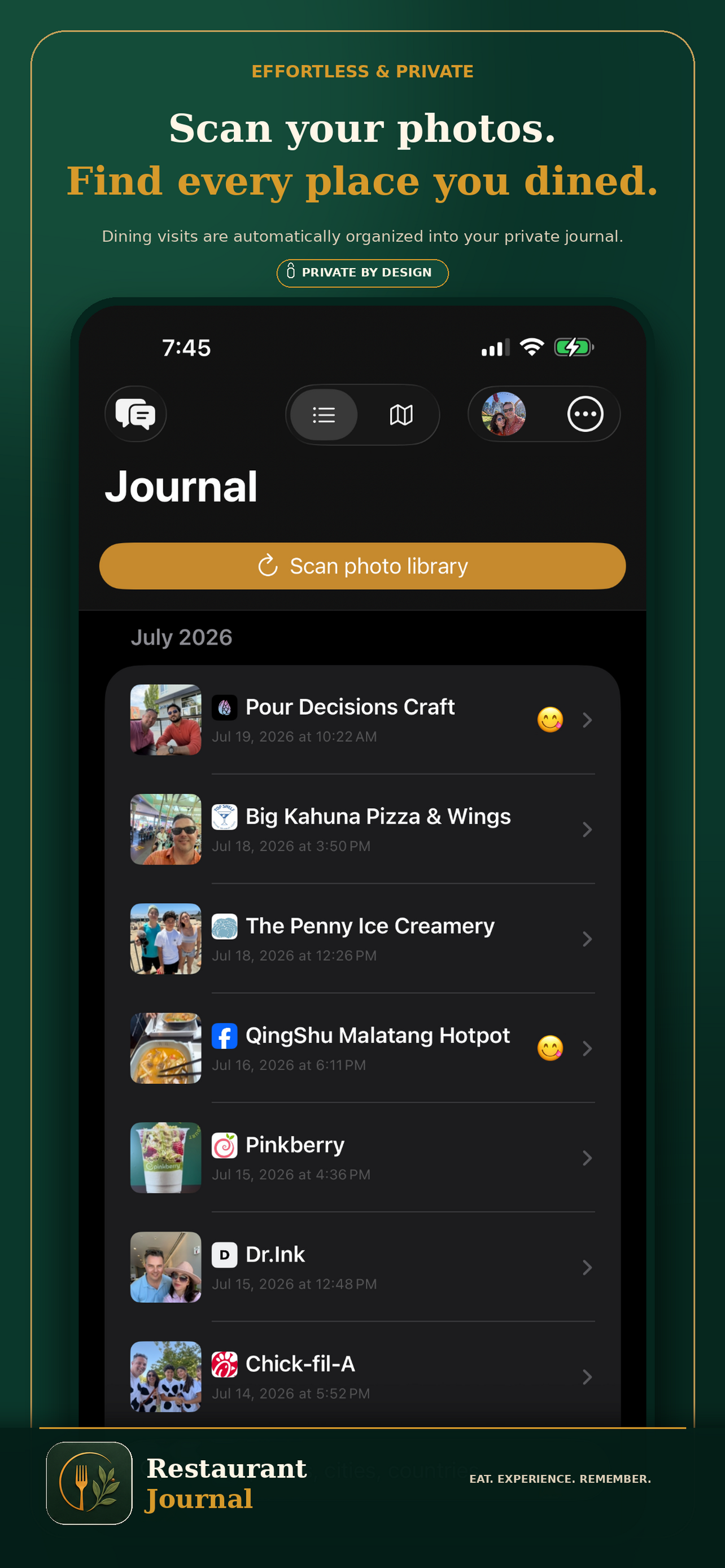 Scan your photos to find every place you dined
